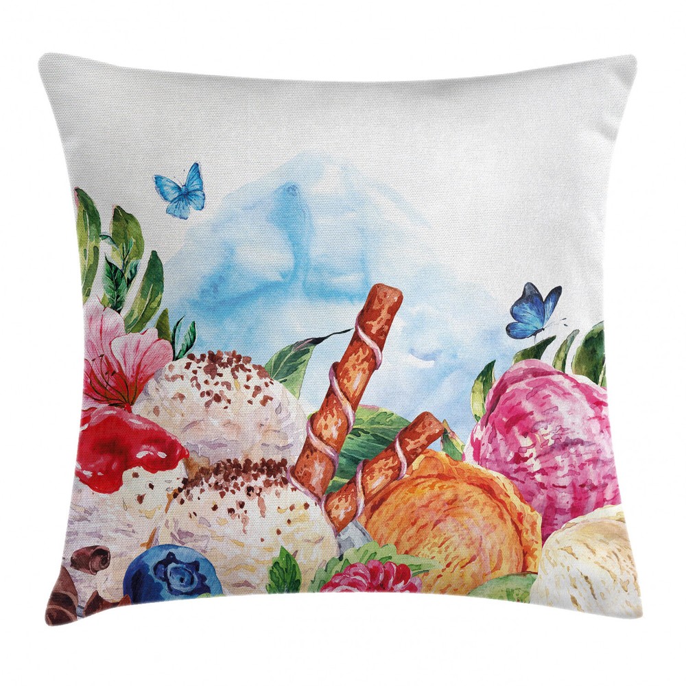 24 Inch Tropical Throw Pillow Cover with Dessert and Floral Art Design