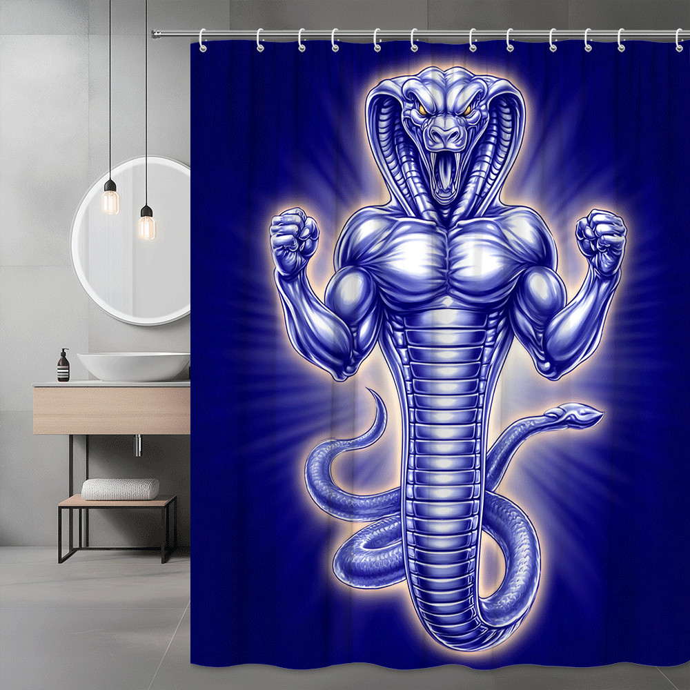 Cobra Snake Graphic Shower Curtain Blue Fantasy Print