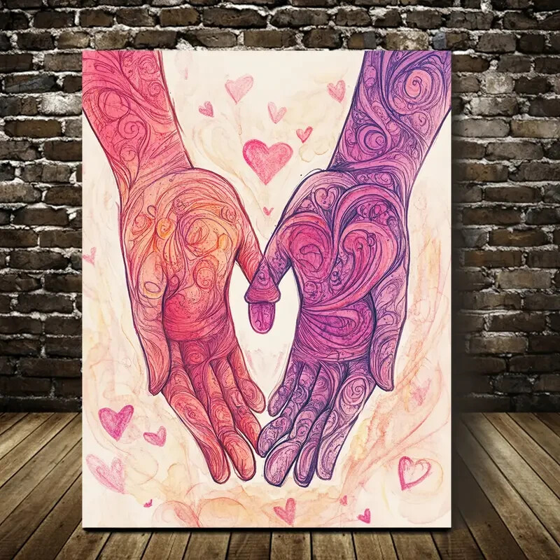 Valentine's Day Love Doodle Holding Hands  Wall Art  Canvas Unframed/Framed