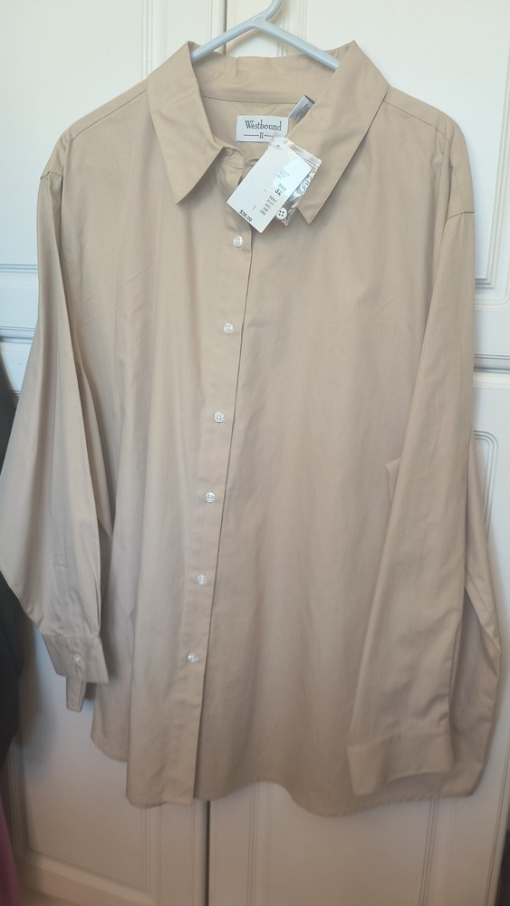 NWT $36 Westbound II Women LONG SLEEVE Tan Button Up Shirt Size 3X Bust 60