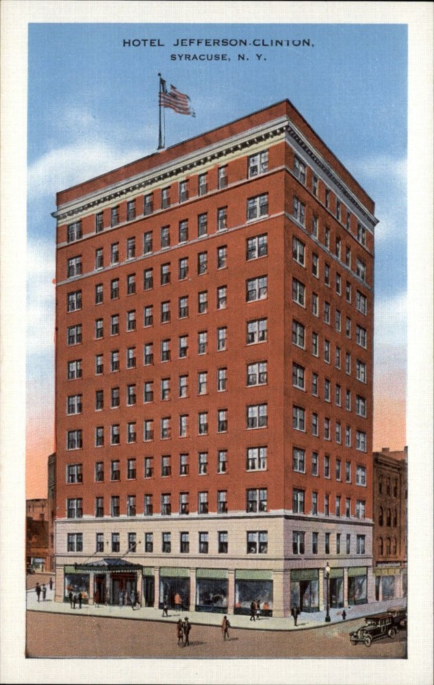 Hotel Jefferson Clinton Syracuse New York ~ old cars ~ 1930s postcard