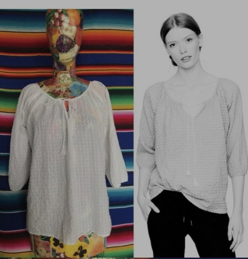J.Crew Swiss Suckered dot Peasant Top Women's Blouse Small White Oversized Boho