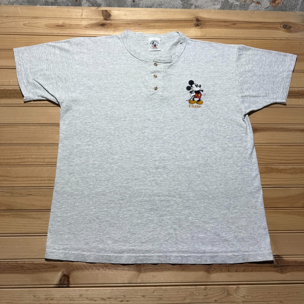 Vintage 90s Disney Mickey Mouse Embroidered Cartoon Henley T-Shirt - One Size