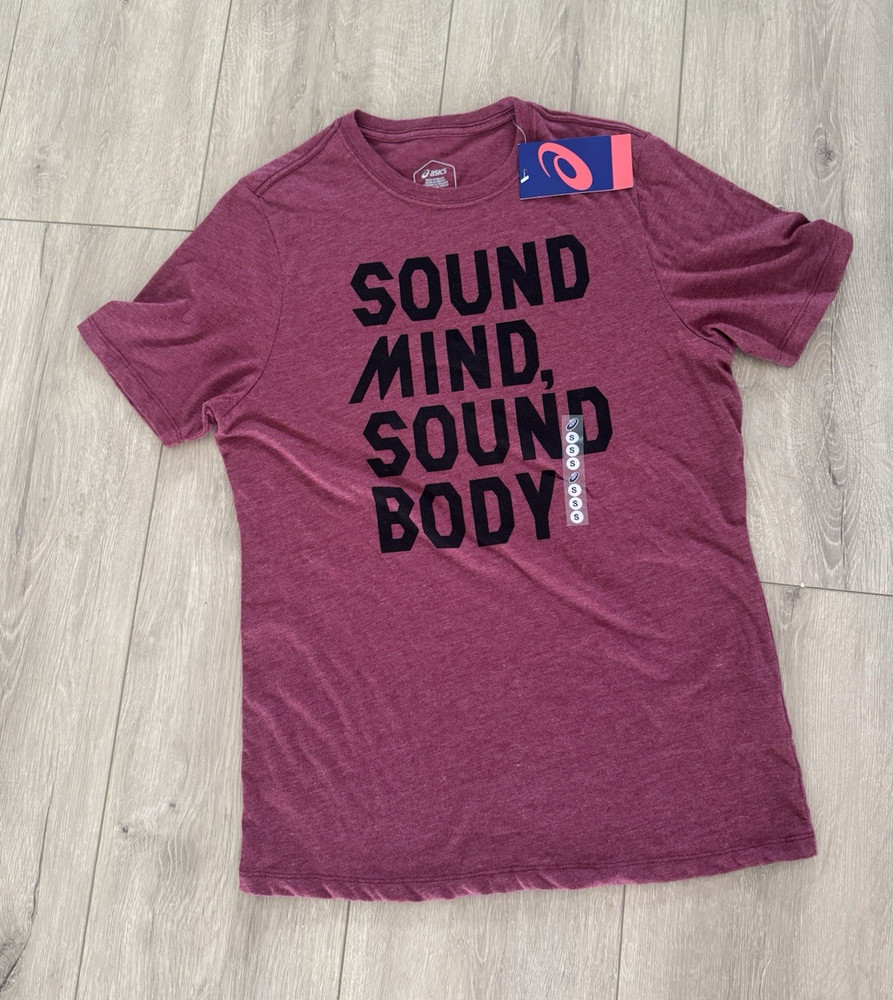 ASICS  Burgundy Graphic Logo Crew Neck Short Sleeve T-Shirt Size S