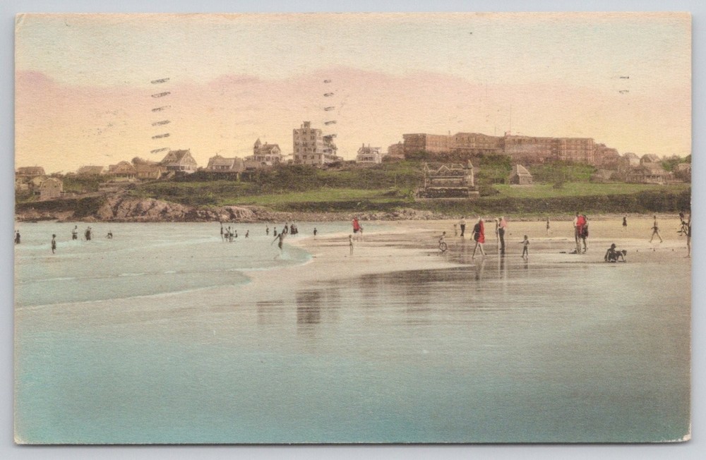 1909 Ogunquit Maine Bathing Beach Hand-Colored Albertype Postcard