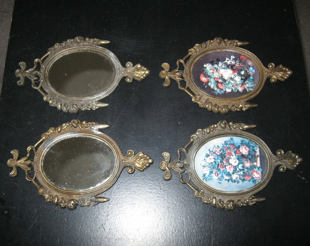 Vintage Ornate Floral & Mirror Small Metal Picture Frames Italy 6.5