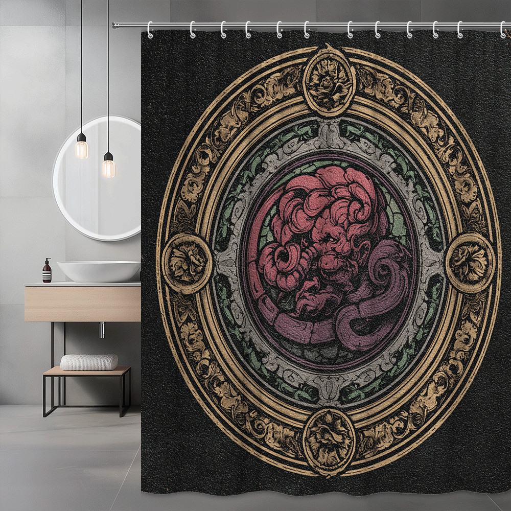 Gothic Medallion Shower Curtain Black Floral Graphic