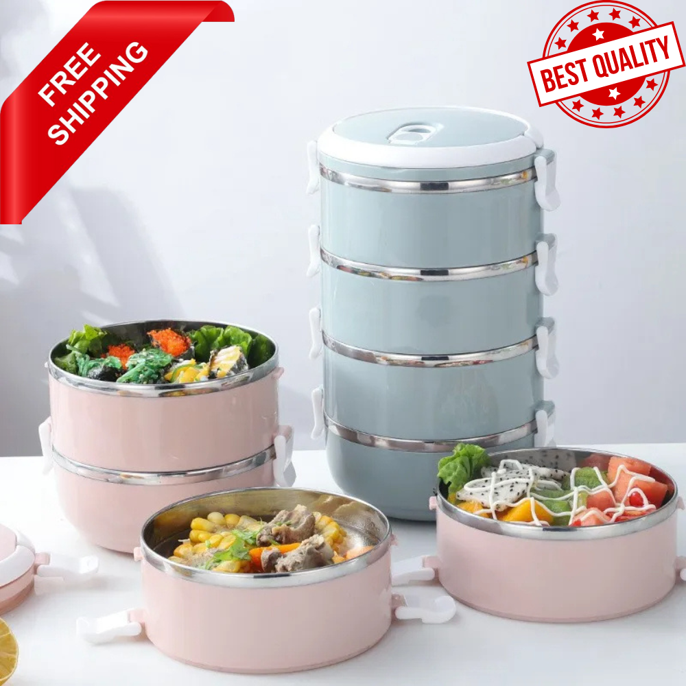 2 Tier Stainless Steel Insulated Lunch Box Container Thermos Soup and Hot Food