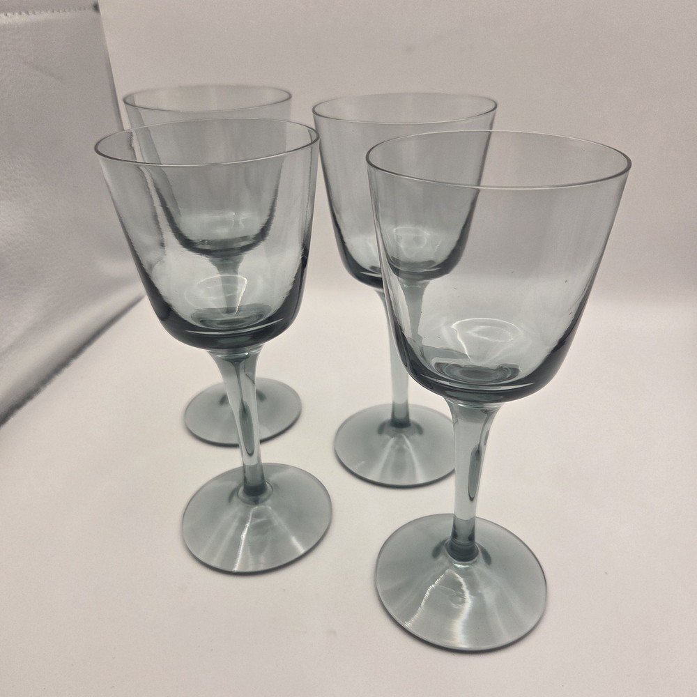VTG MCM Smoked Gray Glass Wine Water Goblets Set Of 4