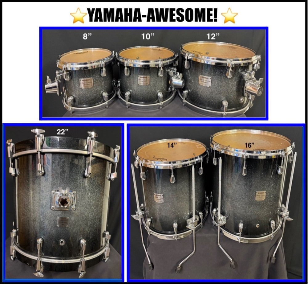 YAMAHA-AWESOME! Yamaha Maple Custom Absolute Drums Blk Sprkle + Soft Cases-EXC!