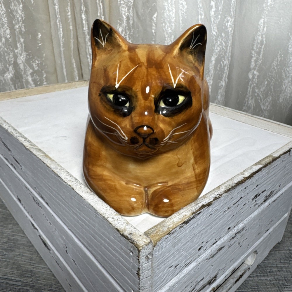 Vintage Mann 1970's Orange Cat Figurine Hand Painted Glazed Ceramic Seymour