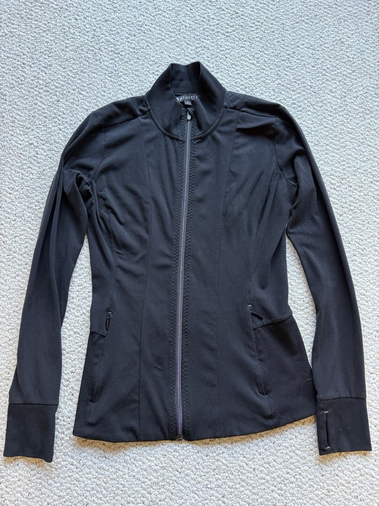 Athleta Shanti Jacket in Powervita, Women's Size S Black full zip fitted jacket