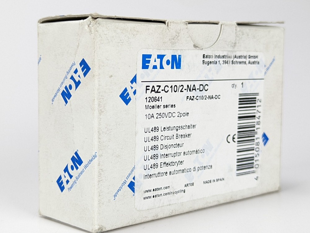 EATON MOELLER FAZ-C10/2-NA-DC, 2 Pole 10 AMP 250 VDC Circuit Breaker *NEW*