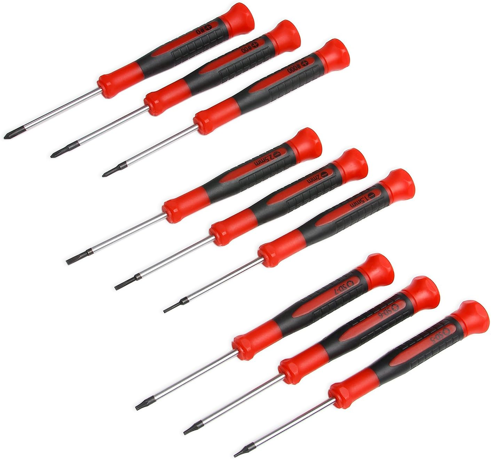 9-Piece Precision Screwdriver Set with Phillips and Flat Heads for Electronics Repair