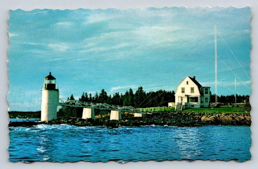 Marshall Point Light Lighthouse Maine Vintage Chrome Postcard Deckled Edge M2291