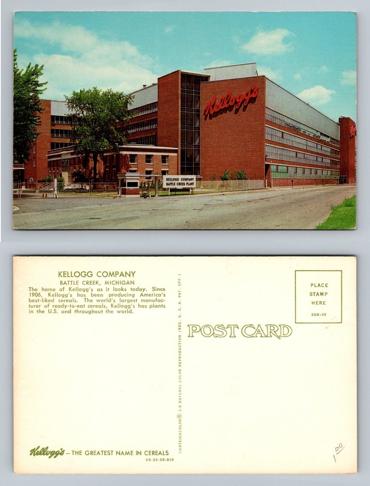 Battle Creek, MI-Michigan, Kellogg Company Cereal Plant Factory Vintage Postcard
