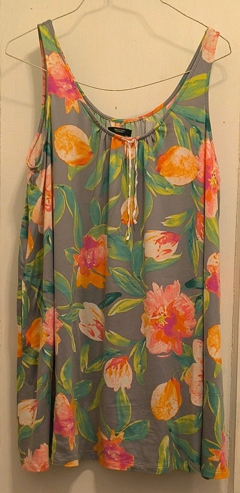 Simply Vera Vera Wang Knit Floral Tank Top Gray Multicolor Scoop Neck L