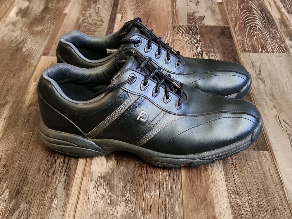 Footjoy Greenjoy Size 10.5M Golf Shoes Cleats Black Leather Lace Up Spikes 45471