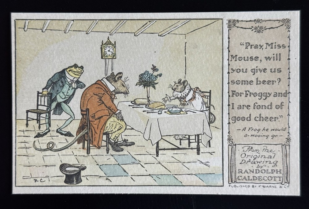 1917 Nursery Rhyme Postcard Frog Mouse Would Awooing Go Randolph Caldecott Warne