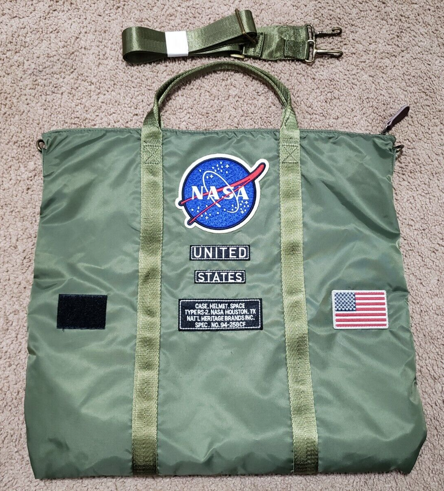 Red Canoe USA NASA Case Helmet Space Green Nylon Shoulder Tote Bag 94-258CF