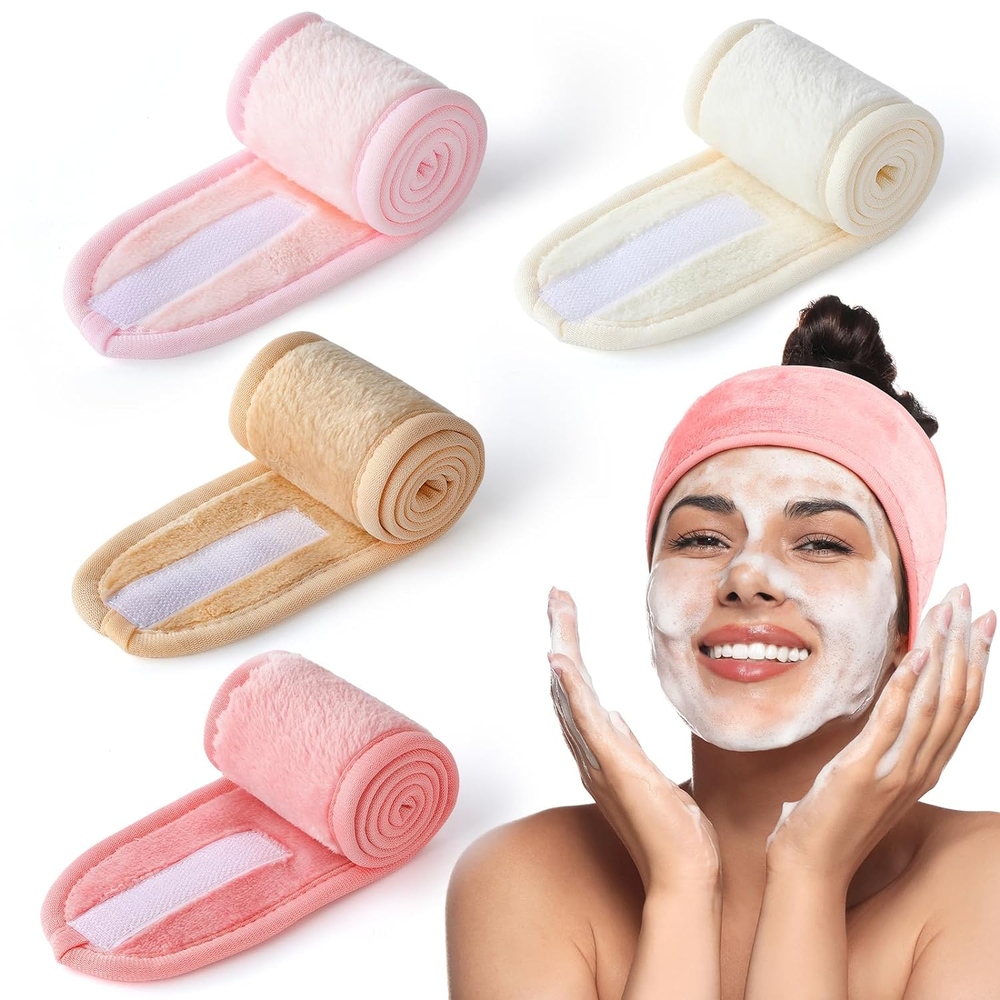 4 Pack Adjustable Lengthened Spa Headbands for Women, Soft Makeup Headbands