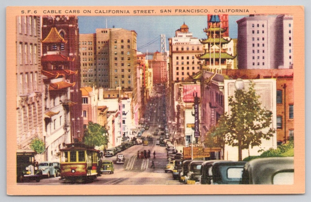 Vintage San Francisco Cable Cars California Street Chinatown Postcard