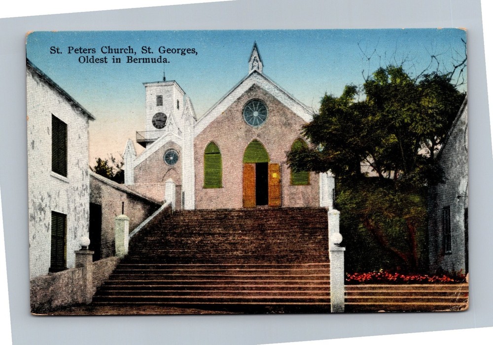 Vintage St. Peters Church Bermuda Oldest Postcard Handcolored