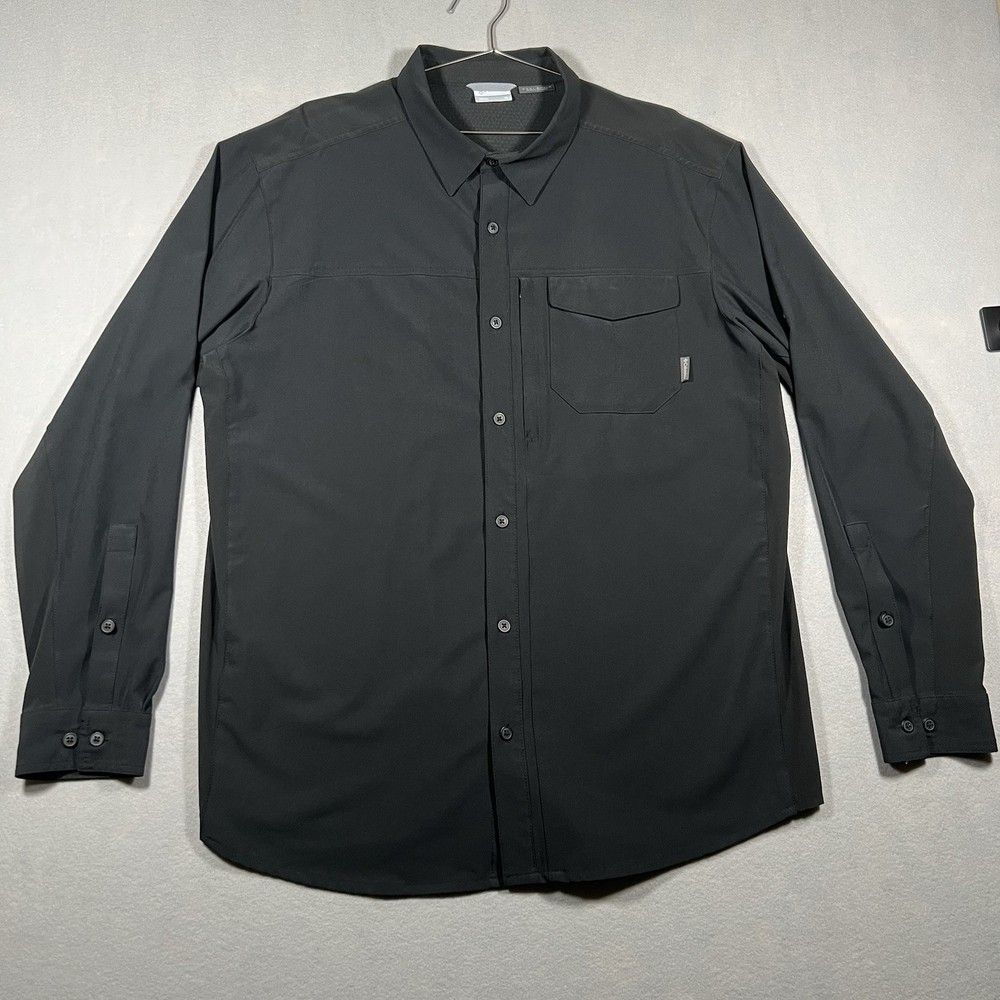 Columbia Omni-Shield Men's XL Black Solid Stretch Long Sleeve Button-Up Shirt