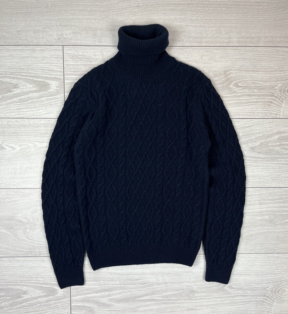Octobre Editions 100% Wool Aran Cable Knit Turtle Neck Sweater Mens S Size