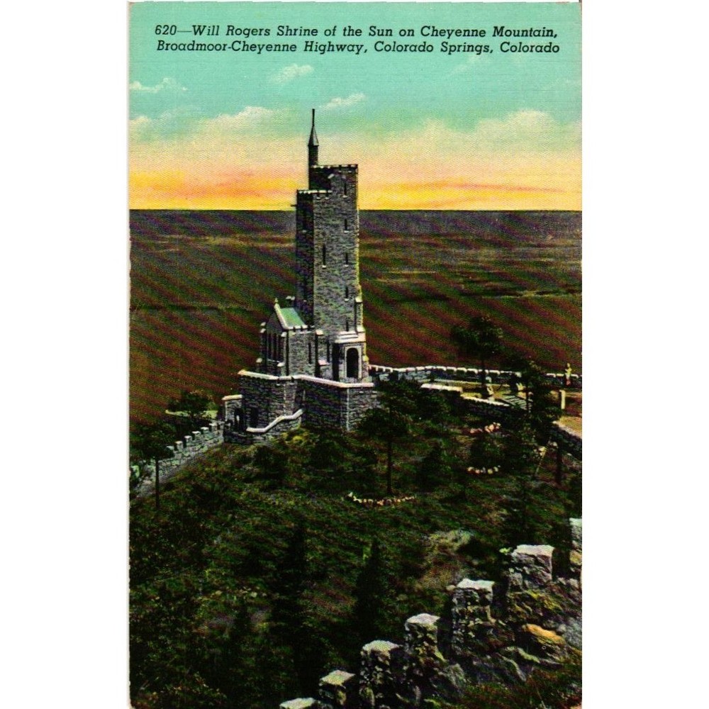 Vintage Will Rogers Shrine of the Sun Cheyenne Mountain Colorado Linen Postcard