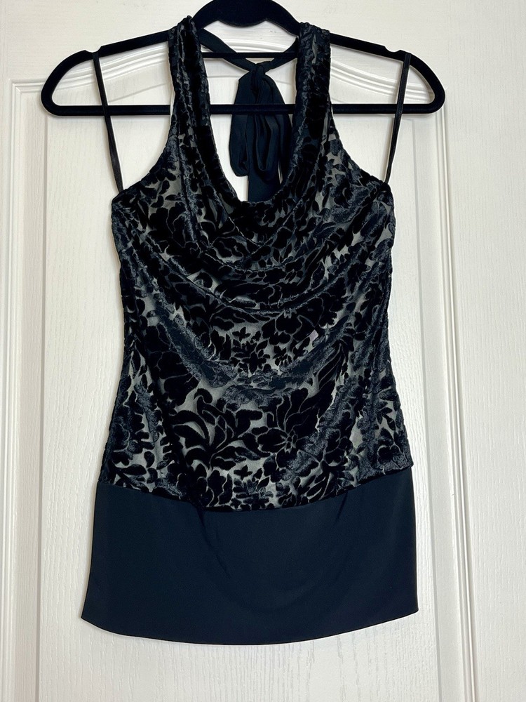 White House Black Market Womens Black Velvet Burnout Halter Top Size XS New With Tags