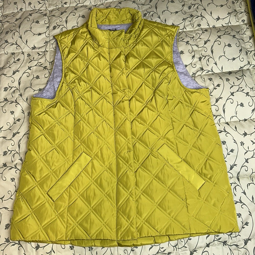 Jones New York Quilted Puff Vest Neon Green Sleeveless  Sport  Full Zip  Sz L