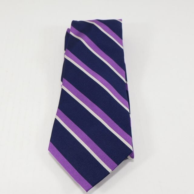 Lands End Mens Necktie Silk Stripe Repp Purple Blue Classic Business Preppy Tie