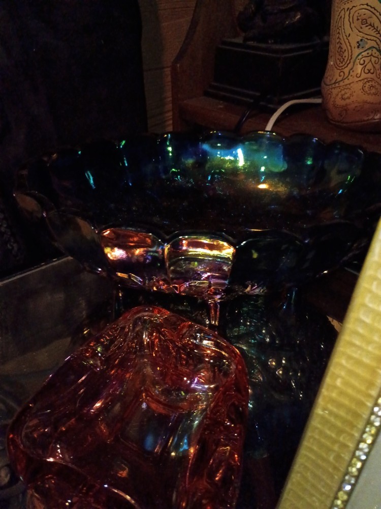 Vintage Pink Blush Glass Ashtray MCM Iridescent Abstract 4 Slot