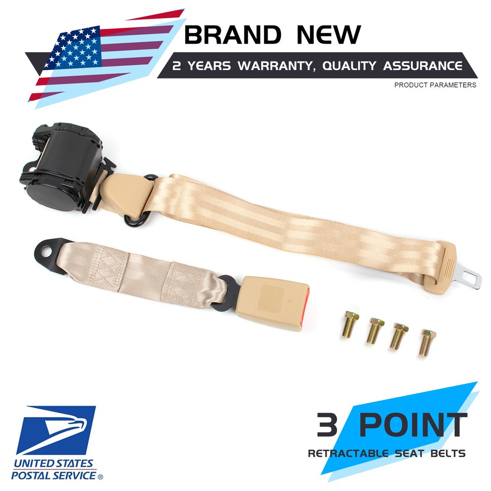 1 Pack Beige Universal 3 Point Retractable Adjustable Car Seat Belt US Stock