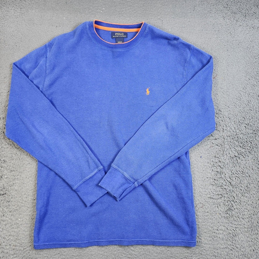 Polo Ralph Lauren Sweater Mens Medium Blue Waffle Knit Thermal Crewneck Shirt