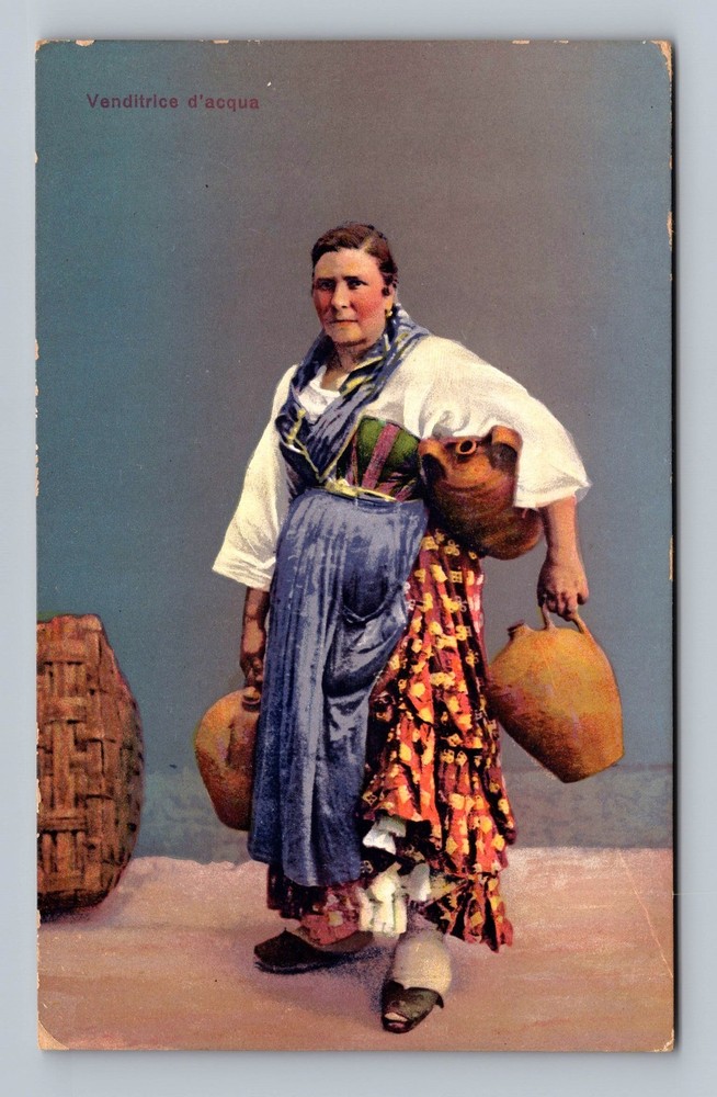 Italy- Lady Water Seller Standard Souvenir Post Card View Old Vintage Postcard