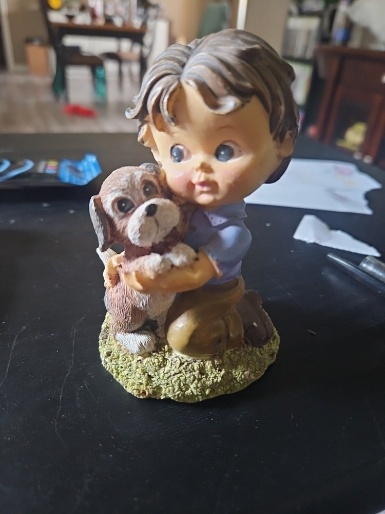 Vintage Little Boy With Dog Porcelain Figurine Made In Korea