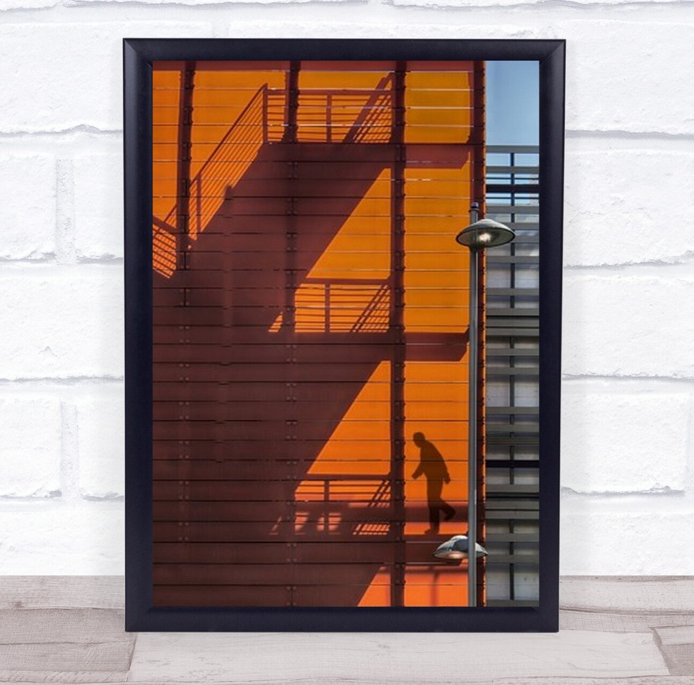 Shadows Shadow Facade Stairs Staircase Wall Orange Street Art Print