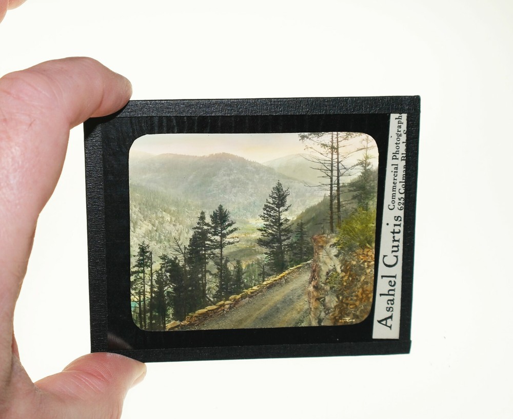 Asahel Curtis mountain view road hand tinted GLASS SLIDE