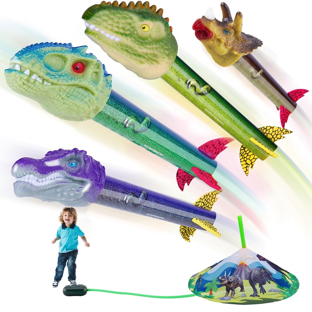 Dinosaur Toy Rocket Launcher for Kids - Launch Up to 100 Ft, 4 Rockets, Outdo...