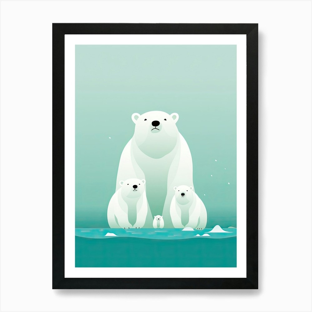 Polar Bear Family Ice Age Framed Wall Art Canvas Print