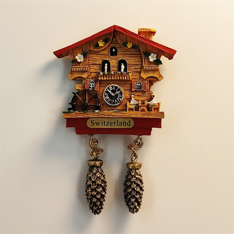 Swiss 3D painted cuckoo clock Tourist Travel Souvenir Resin Fridge Magnet Craft