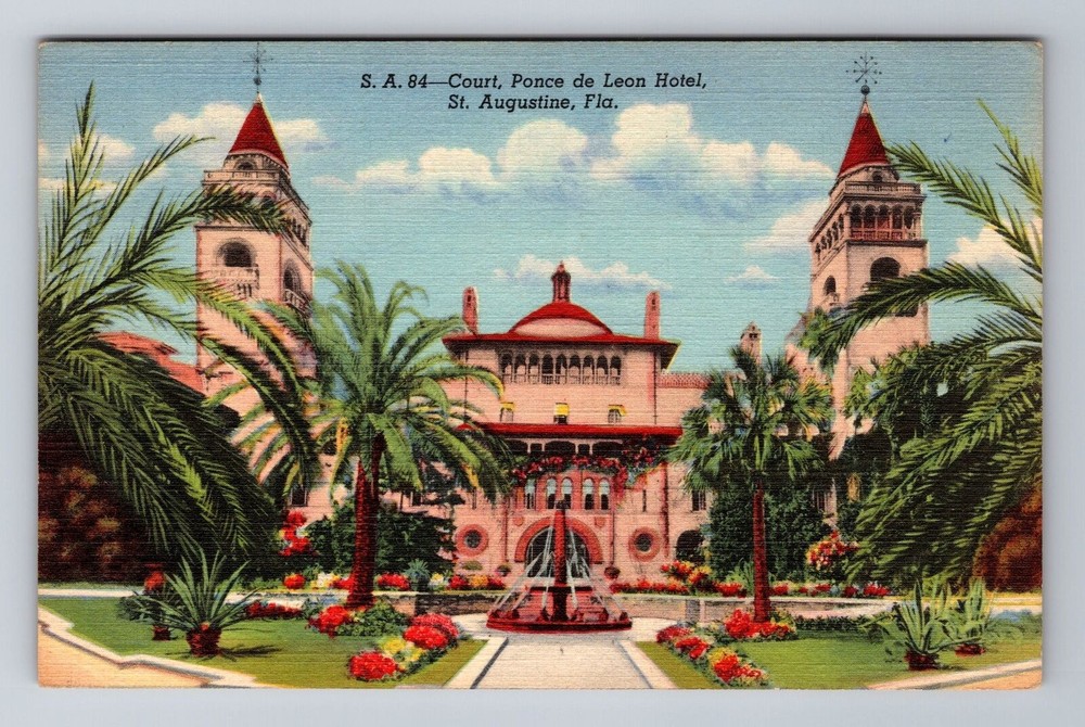 St. Augustine FL-Florida, Ponce De Leon Hotel Courtyard, Vintage Postcard