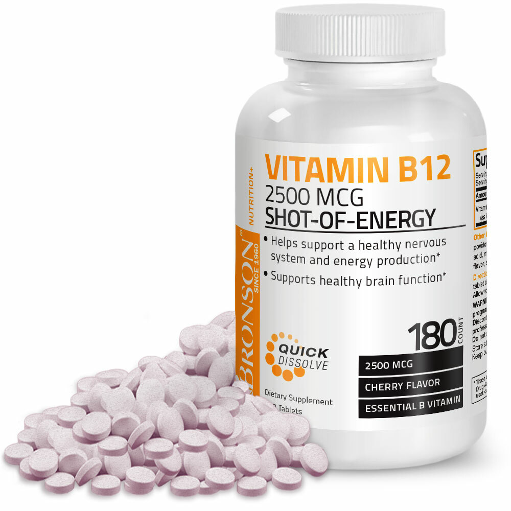 Vitamin B12 2500mcg Fast-Dissolve Chewable Cherry Energy Tablets