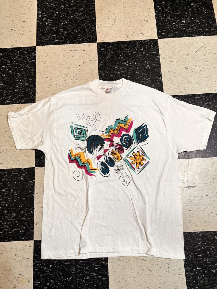Vintage 90s Tight End Abstract Art Graphic T-shirt Single Stitch XL Made USA-image