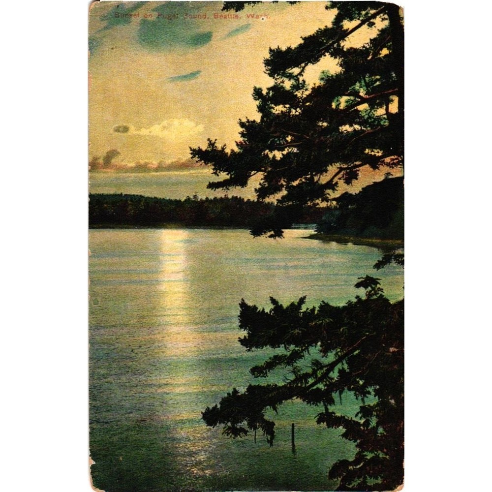 Sunset on Puget Sound, Seattle WA – Vintage Scenic Postcard