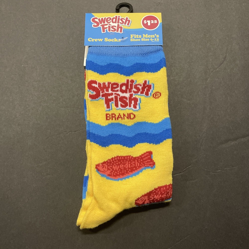 Swedish Fish Logo Novelty Crew Socks for Men, Sizes 6-12, New Arrival