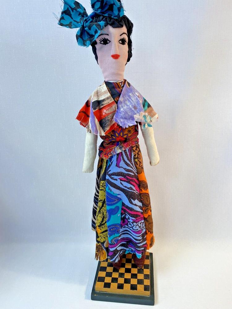 Frida Kahlo Doll With Wooden Stand Ethnic Handmade Mexican Folk Art Decorative