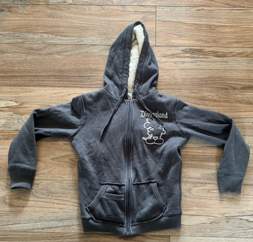Size S 55TH DISNEYLAND Anniversary Mickey Mouse Zip Up Gray Sweatshirt Hooded